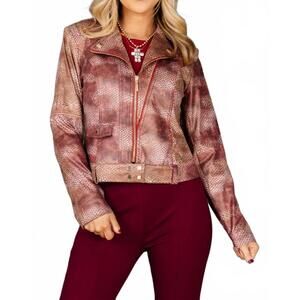 NEW INSIGHT vegan leather jacket in scarlet snake